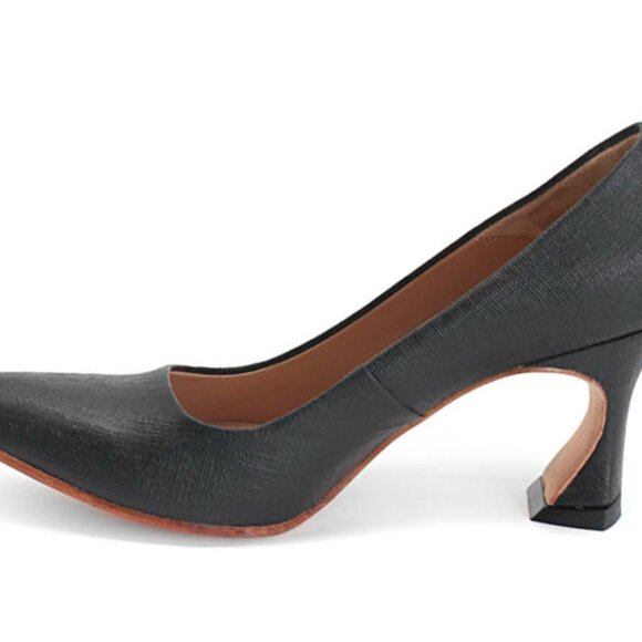 Fluevog Desmond Angular Mid Heel Pumps - Black Canvas - Women's 10 - Picture 3 of 5